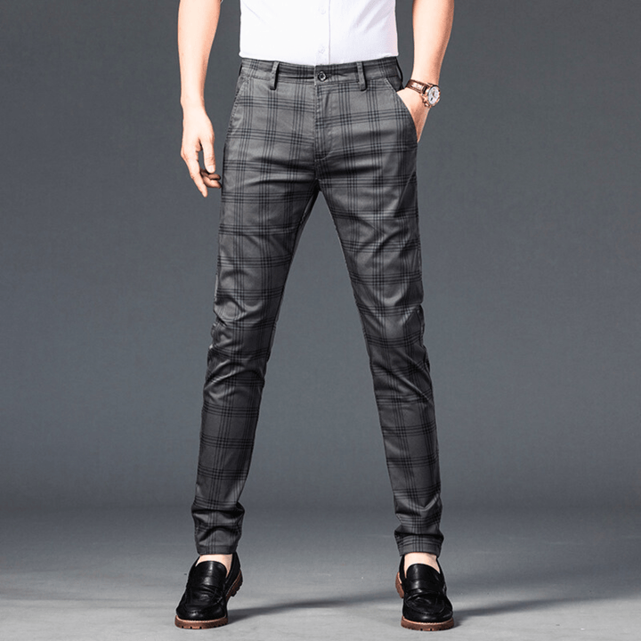 Nortvale - Checkered Slim Fit Business Pants - 14:691#Dark Gray;5:200001014