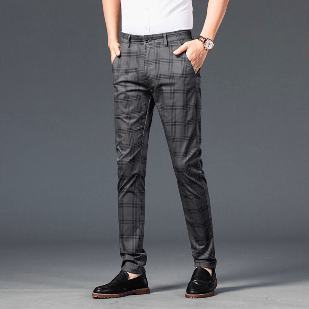 Nortvale - Checkered Slim Fit Business Pants - 14:691#Dark Gray;5:200001014
