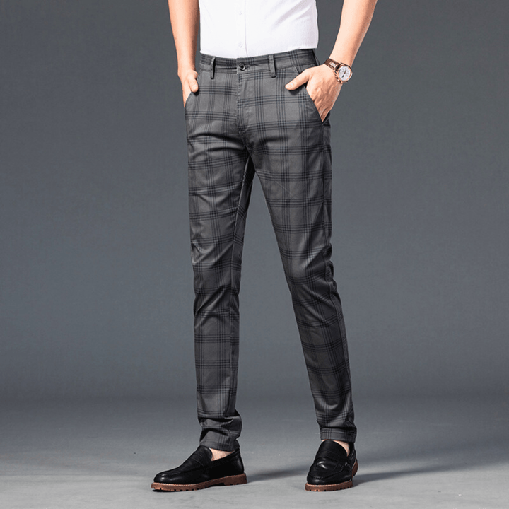 Nortvale - Checkered Slim Fit Business Pants - 14:691#Dark Gray;5:200001014