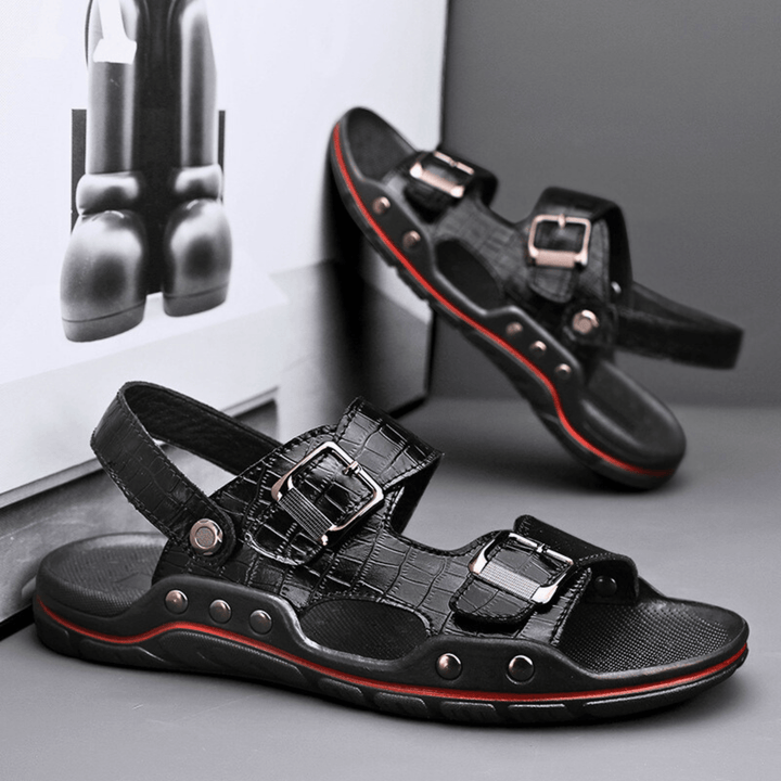 Nortvale - Comfortable Leather Sandals - 14:193#black;200000124:200000898