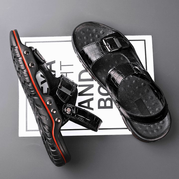 Nortvale - Comfortable Leather Sandals - 14:193#black;200000124:200000898