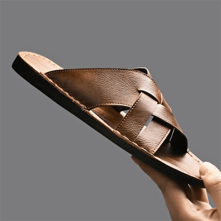 Nortvale - Genuine Leather Beach Slippers - 14:365458#Brown;200000124:200000898