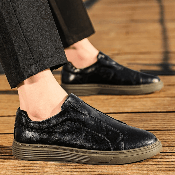 Nortvale - Genuine Leather Slip - On Sneakers - 14:193#Black;200000124:200000898