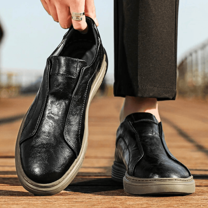 Nortvale - Genuine Leather Slip - On Sneakers - 14:193#Black;200000124:200000898