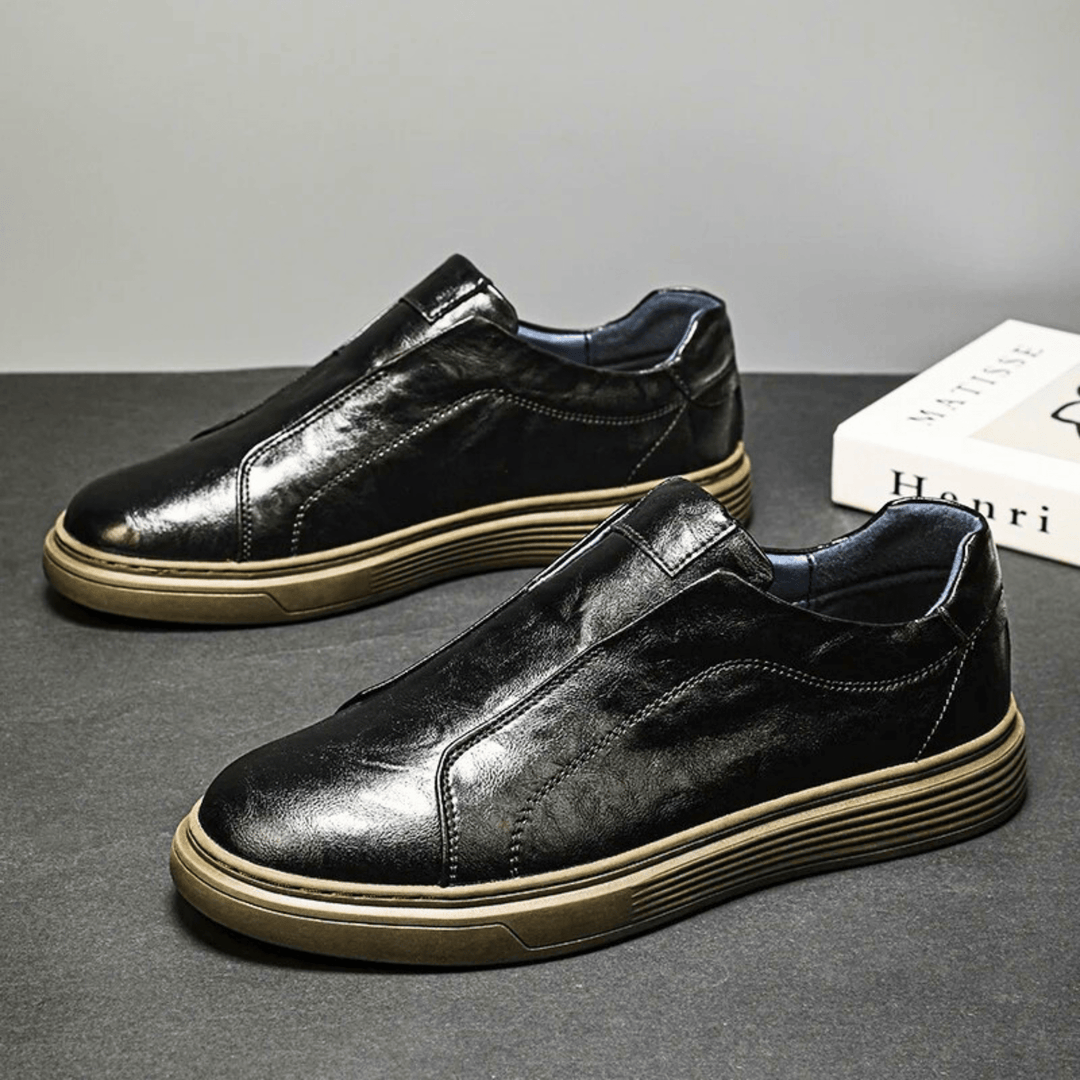 Nortvale - Genuine Leather Slip - On Sneakers - 14:193#Black;200000124:200000898