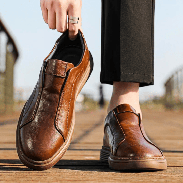 Nortvale - Genuine Leather Slip - On Sneakers - 14:365458#Brown;200000124:200000898