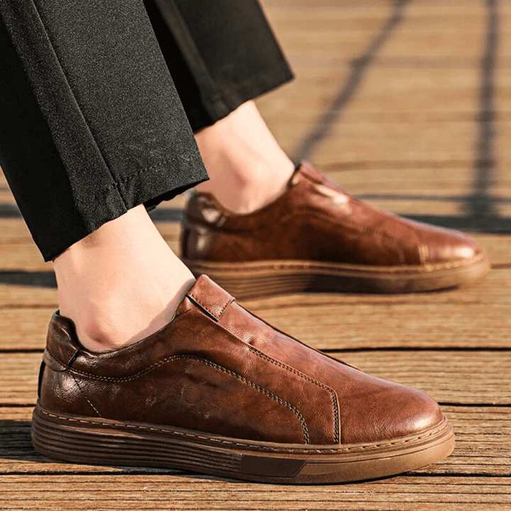 Nortvale - Genuine Leather Slip - On Sneakers - 14:365458#Brown;200000124:200000898