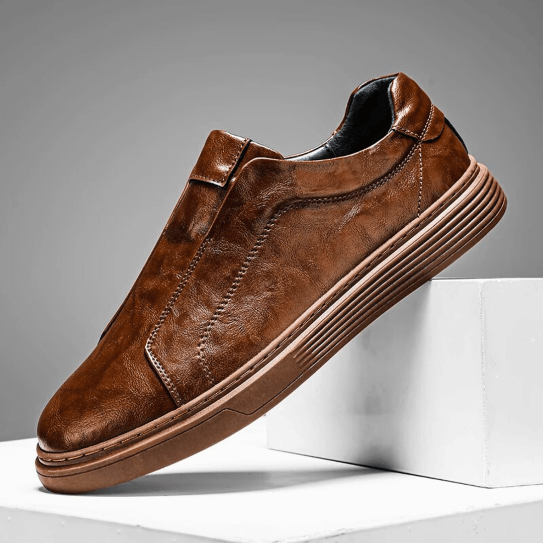 Nortvale - Genuine Leather Slip - On Sneakers - 14:365458#Brown;200000124:200000898