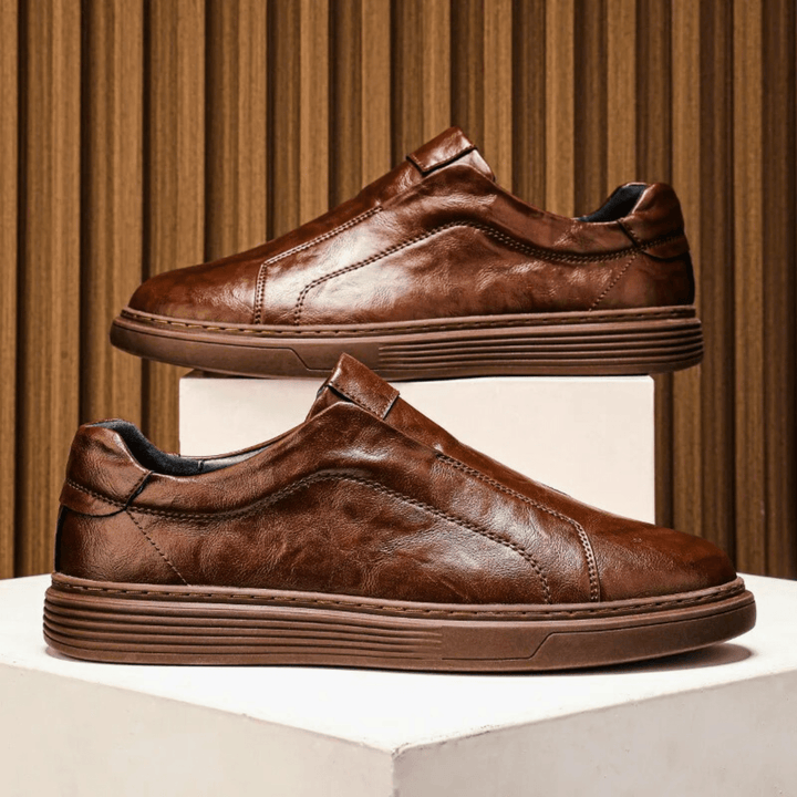 Nortvale - Genuine Leather Slip - On Sneakers - 14:365458#Brown;200000124:200000898