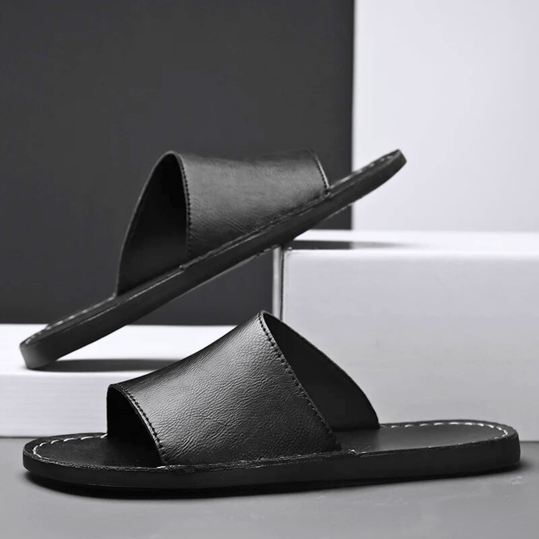 Nortvale - Genuine Leather Summer Slides - 14:193#Black;200000124:200000898