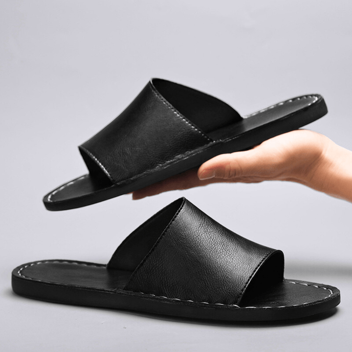 Nortvale - Genuine Leather Summer Slides - 14:193#Black;200000124:200000898