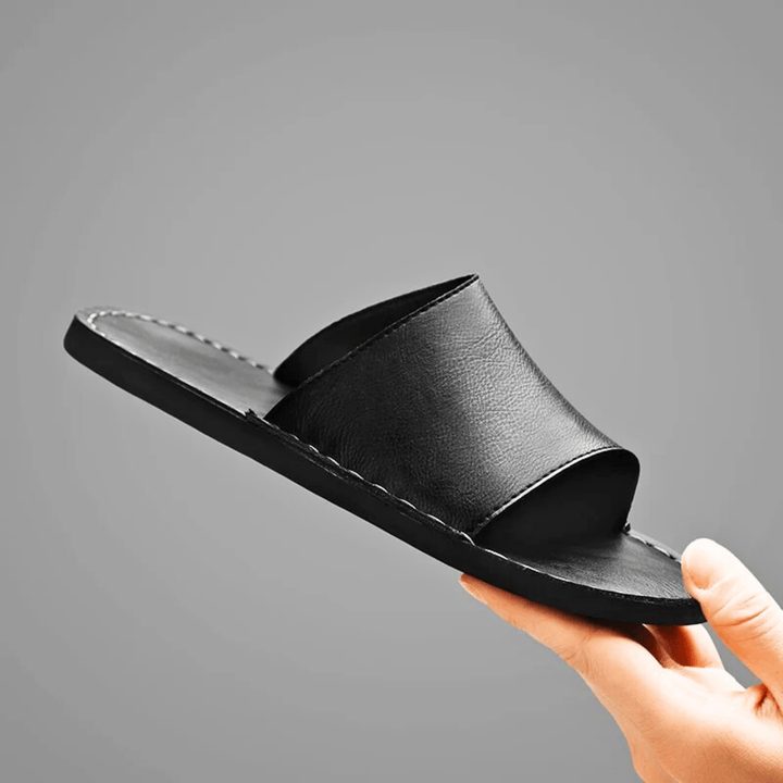 Nortvale - Genuine Leather Summer Slides - 14:193#Black;200000124:200000898