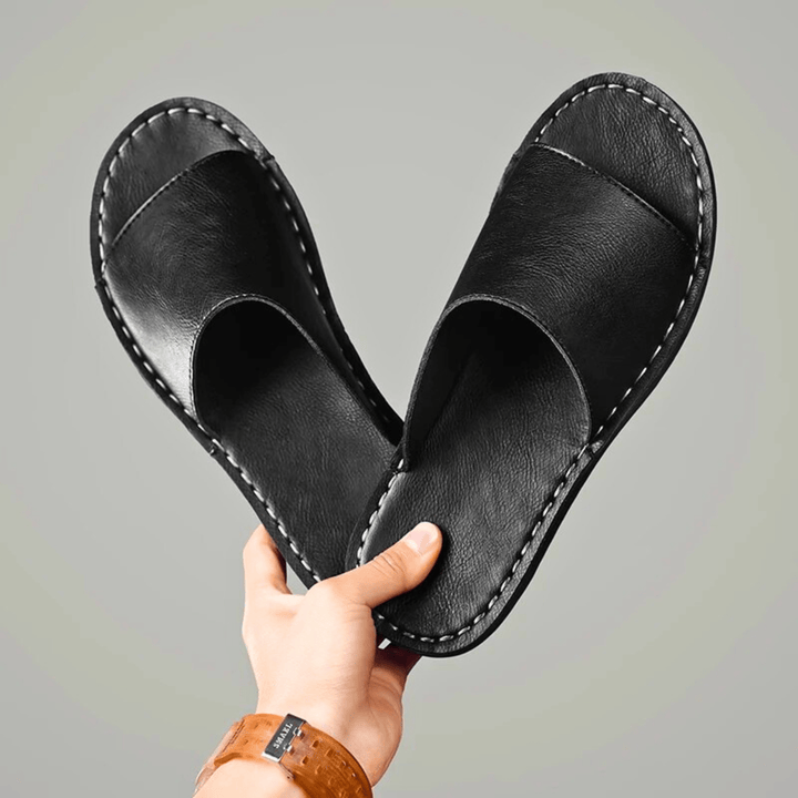 Nortvale - Genuine Leather Summer Slides - 14:193#Black;200000124:200000898