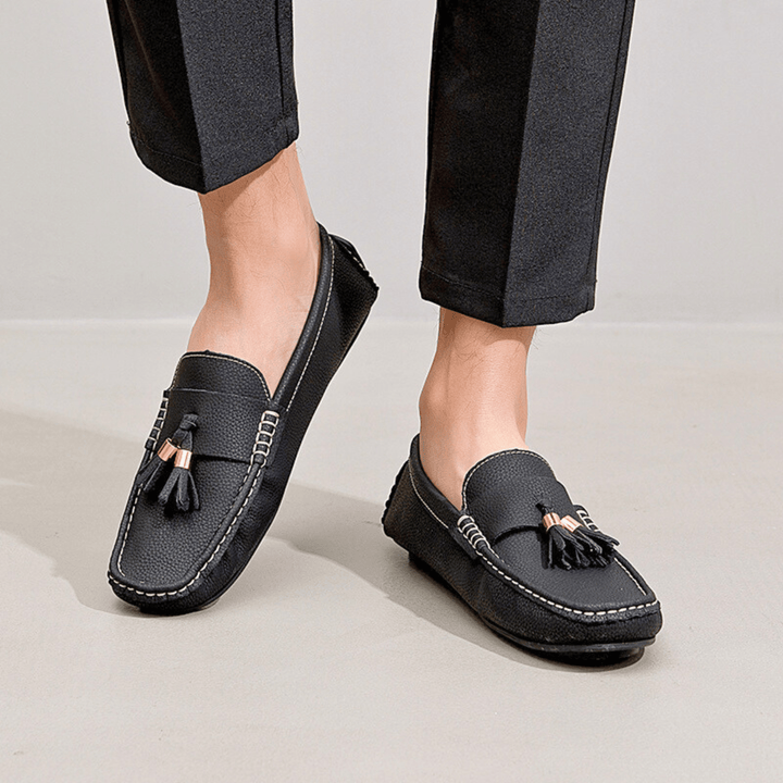 Nortvale - Genuine Leather Tassel Slip - Ons - 14:193#Black;200000124:200000898