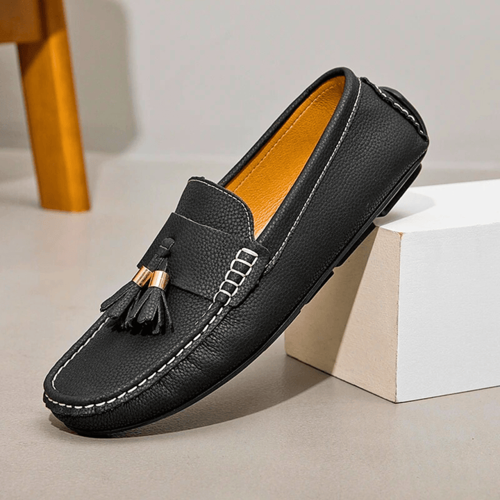 Nortvale - Genuine Leather Tassel Slip - Ons - 14:193#Black;200000124:200000898