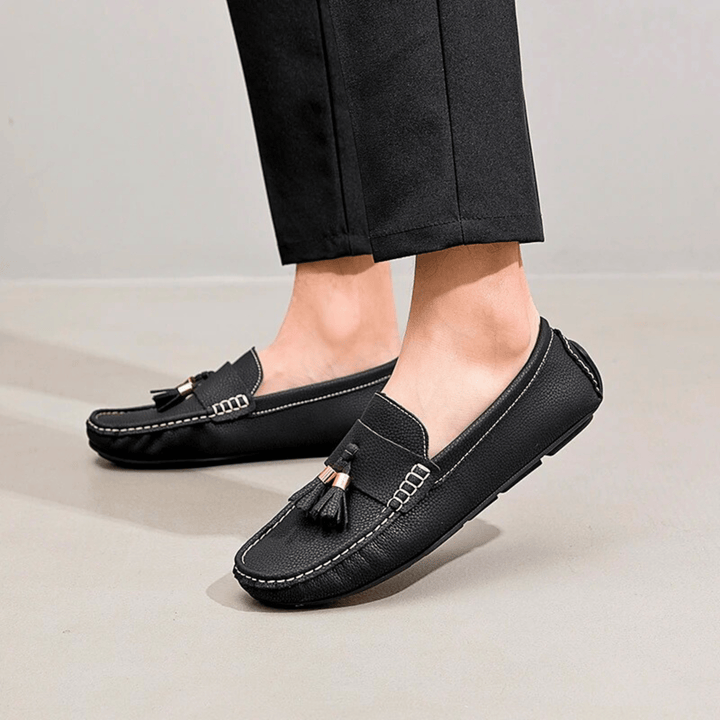 Nortvale - Genuine Leather Tassel Slip - Ons - 14:193#Black;200000124:200000898