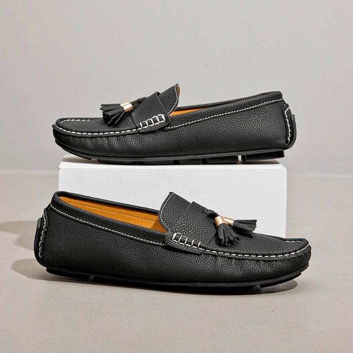 Nortvale - Genuine Leather Tassel Slip - Ons - 14:193#Black;200000124:200000898