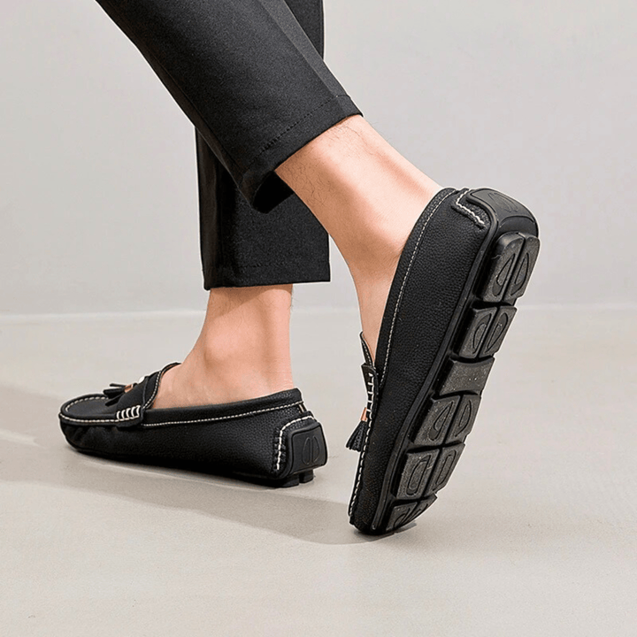 Nortvale - Genuine Leather Tassel Slip - Ons - 14:193#Black;200000124:200000898