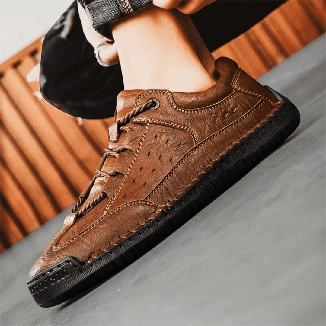 Nortvale - Hand - Stiched Leather Sneakers - 14:771#Khaki;200000124:200000364