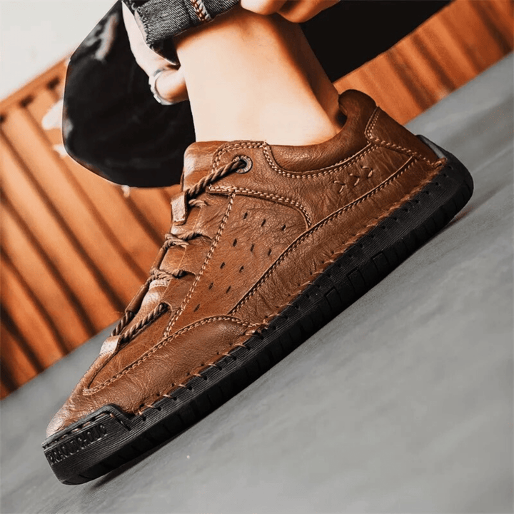 Nortvale - Hand - Stiched Leather Sneakers - 14:771#Khaki;200000124:200000364