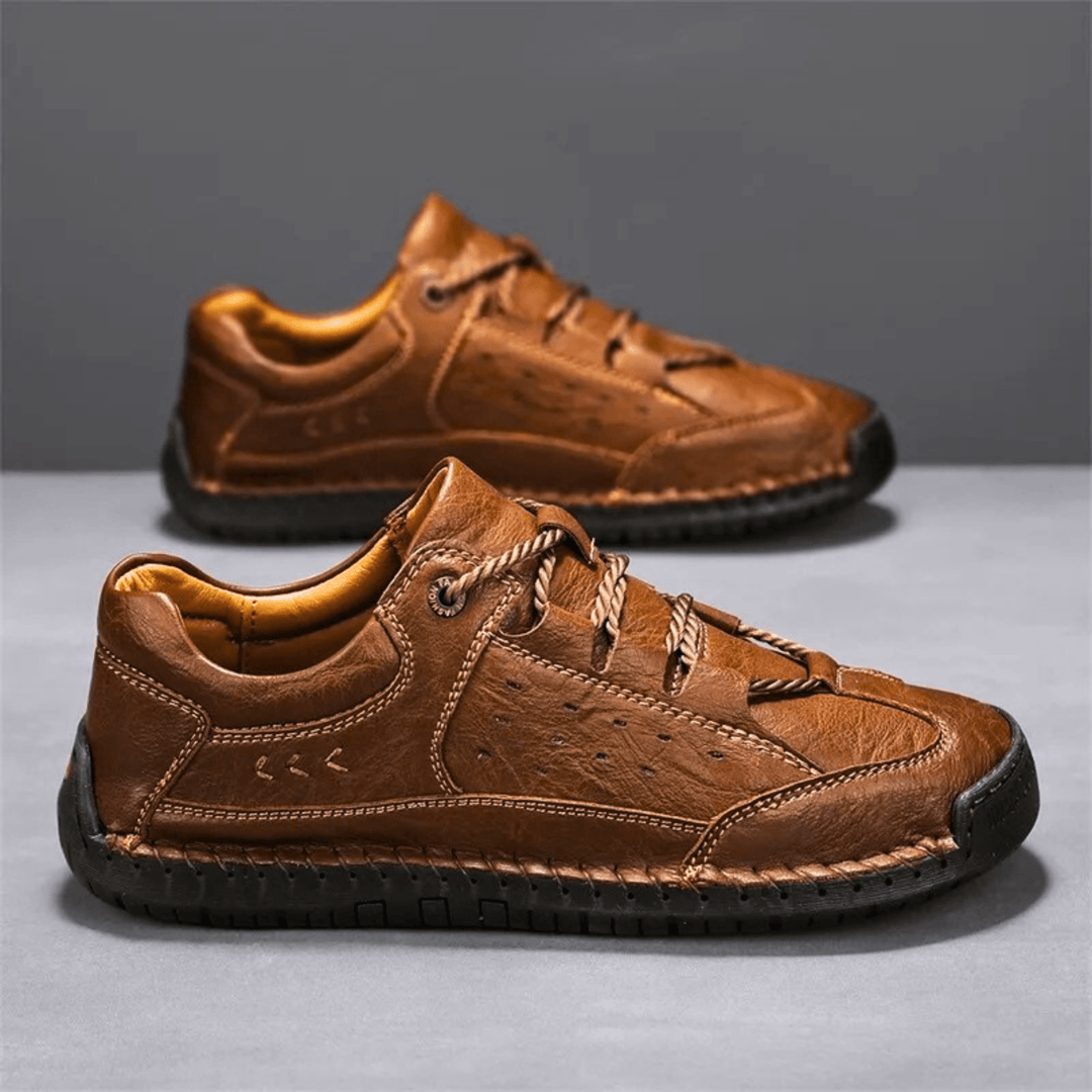 Nortvale - Hand - Stiched Leather Sneakers - 14:771#Khaki;200000124:200000364