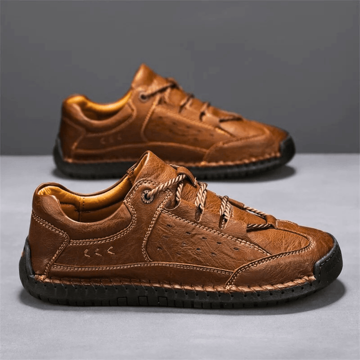 Nortvale - Hand - Stiched Leather Sneakers - 14:771#Khaki;200000124:200000364