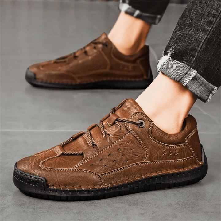 Nortvale - Hand - Stiched Leather Sneakers - 14:771#Khaki;200000124:200000364