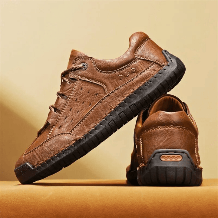 Nortvale - Hand - Stiched Leather Sneakers - 14:771#Khaki;200000124:200000364