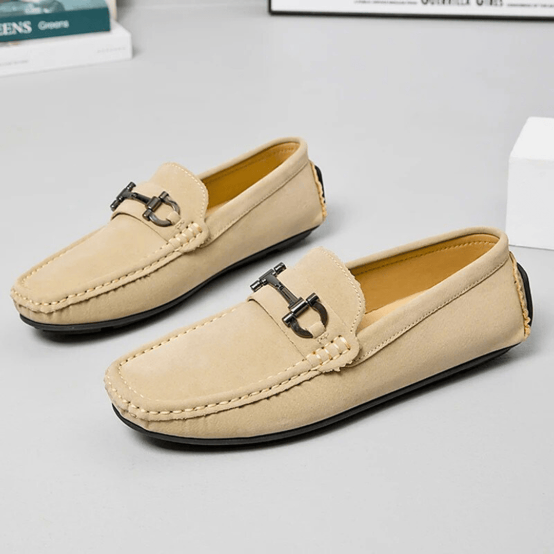 Nortvale - Lorenzi Suede Leather Drivers - 14:771Beige White;200000124:200000898