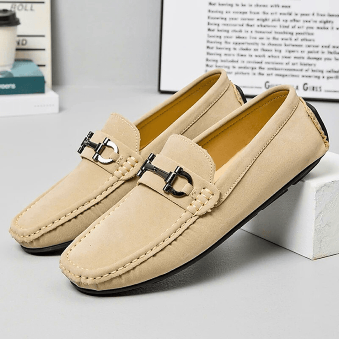 Nortvale - Lorenzi Suede Leather Drivers - 14:771Beige White;200000124:200000898