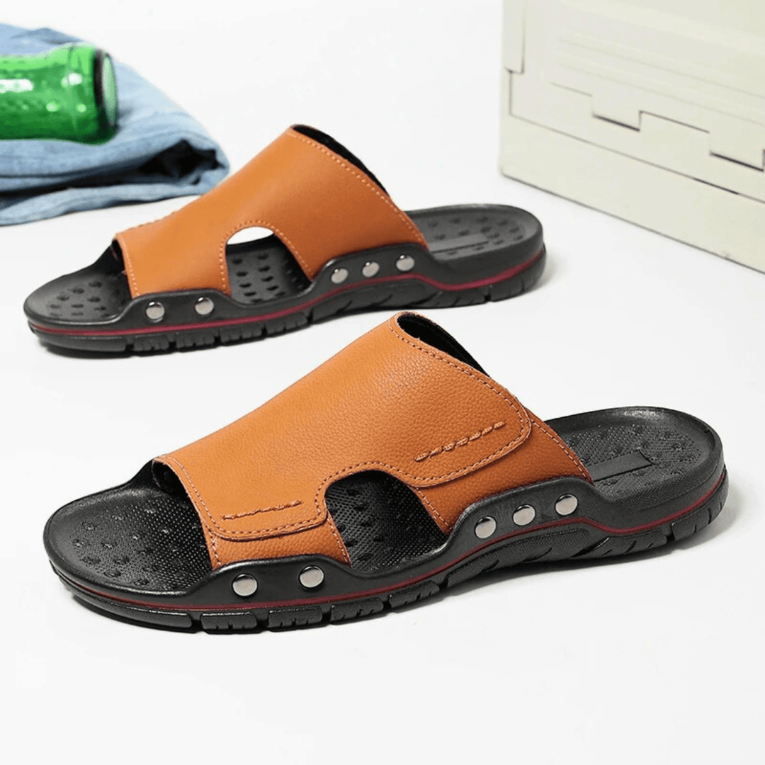 Nortvale - Non - Slip Leather Slippers - 14:365458#yellow brown;200000124:200000898