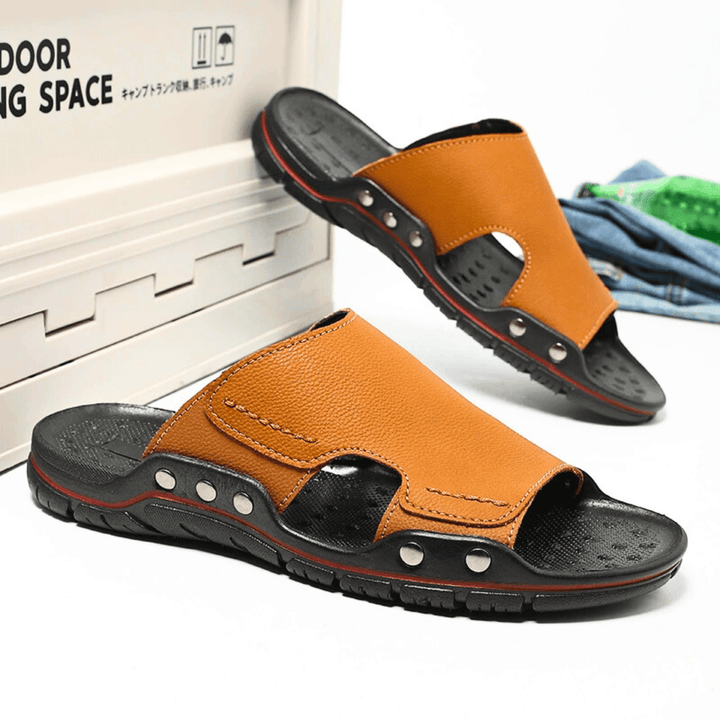 Nortvale - Non - Slip Leather Slippers - 14:365458#yellow brown;200000124:200000898