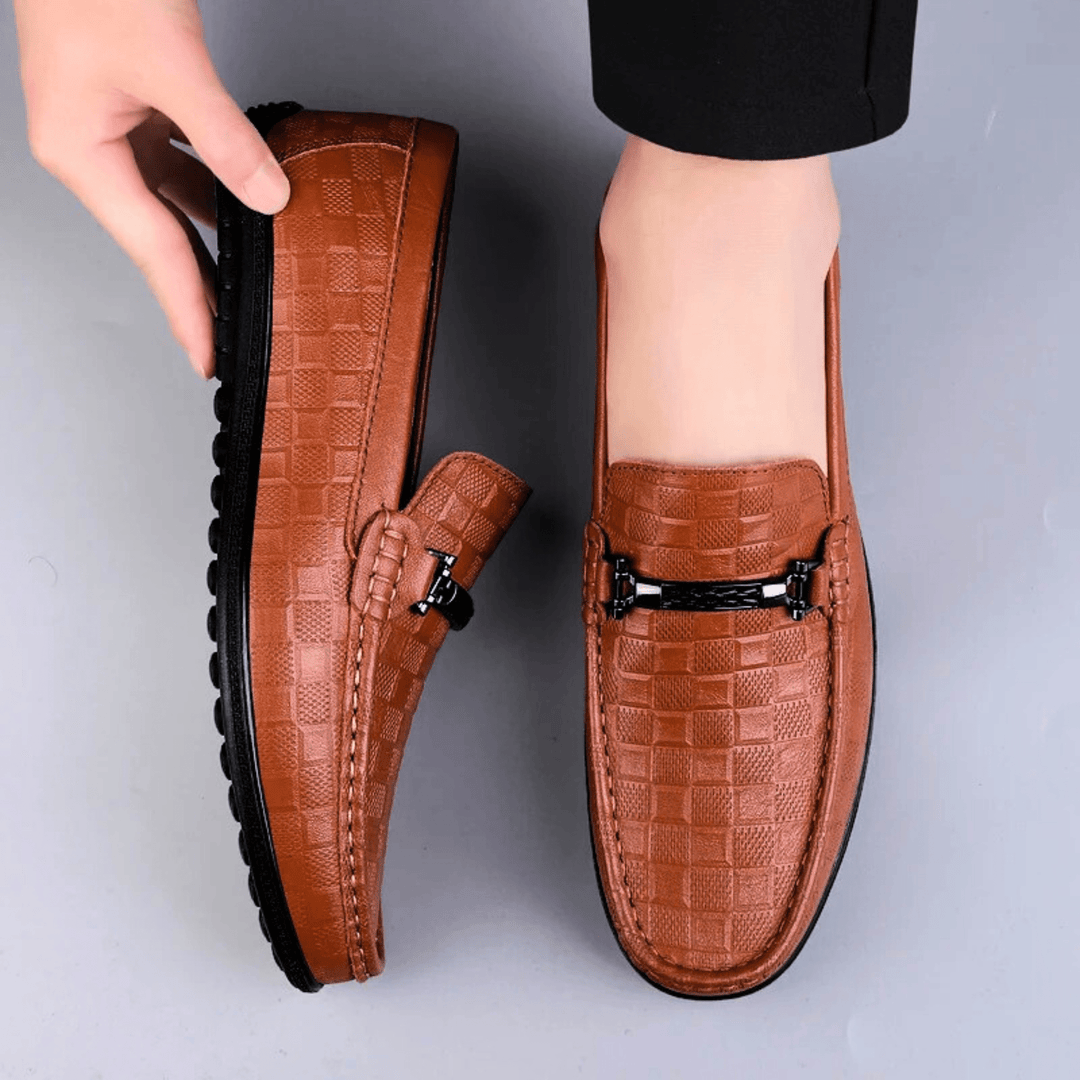 Nortvale - Plaid Genuine Leather Loafers - 14:10#Red Brown;200000124:200000334