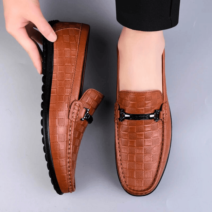 Nortvale - Plaid Genuine Leather Loafers - 14:10#Red Brown;200000124:200000334