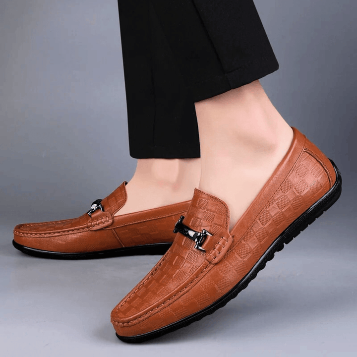 Nortvale - Plaid Genuine Leather Loafers - 14:10#Red Brown;200000124:200000334