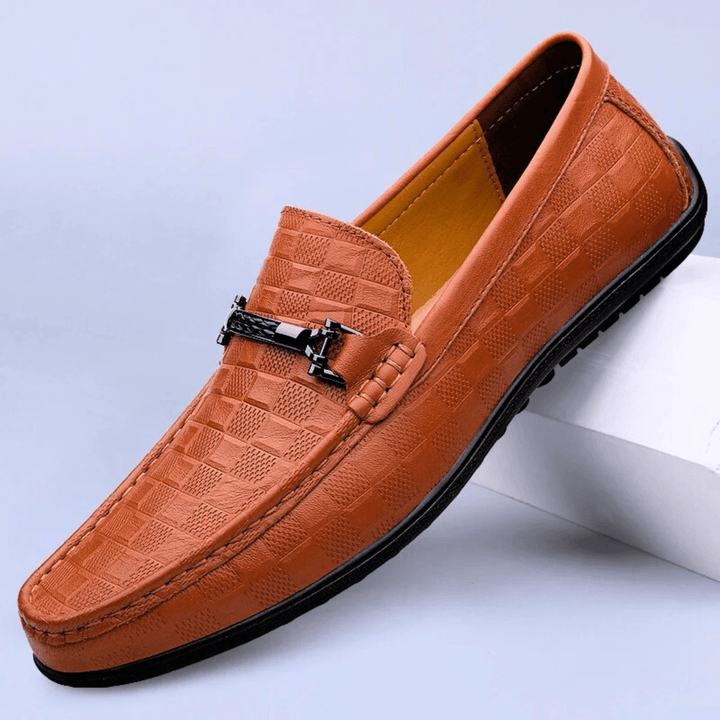 Nortvale - Plaid Genuine Leather Loafers - 14:10#Red Brown;200000124:200000334