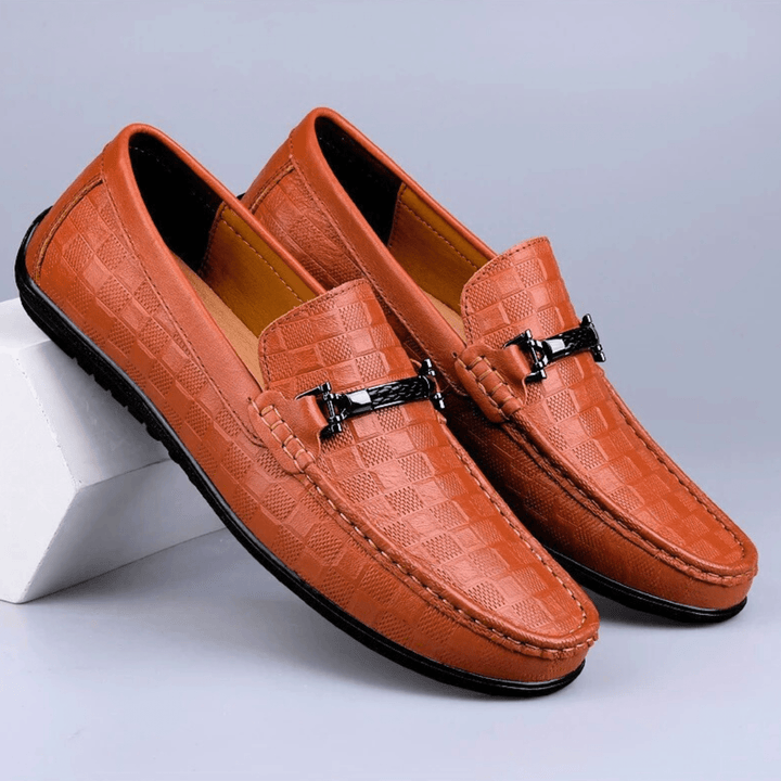 Nortvale - Plaid Genuine Leather Loafers - 14:10#Red Brown;200000124:200000334