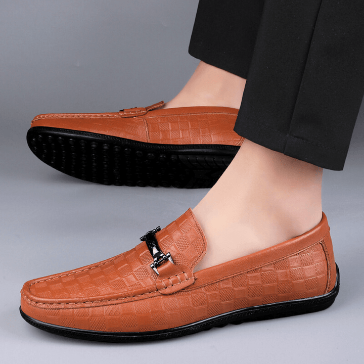Nortvale - Plaid Genuine Leather Loafers - 14:10#Red Brown;200000124:200000334