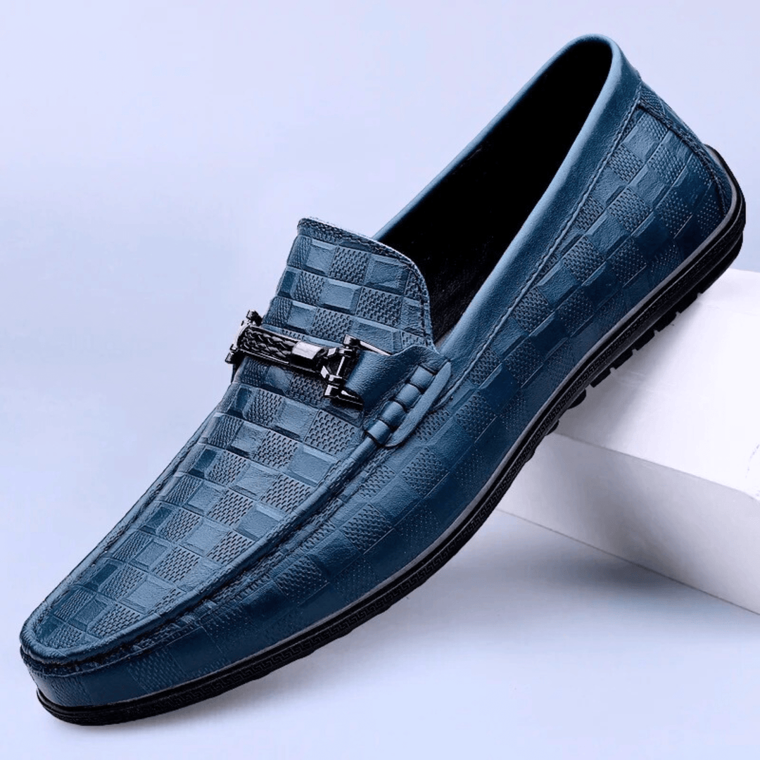 Nortvale - Plaid Genuine Leather Loafers - 14:29#Blue;200000124:200000334