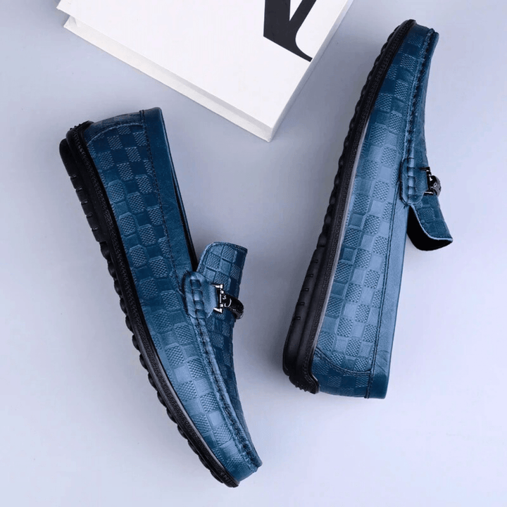 Nortvale - Plaid Genuine Leather Loafers - 14:29#Blue;200000124:200000334