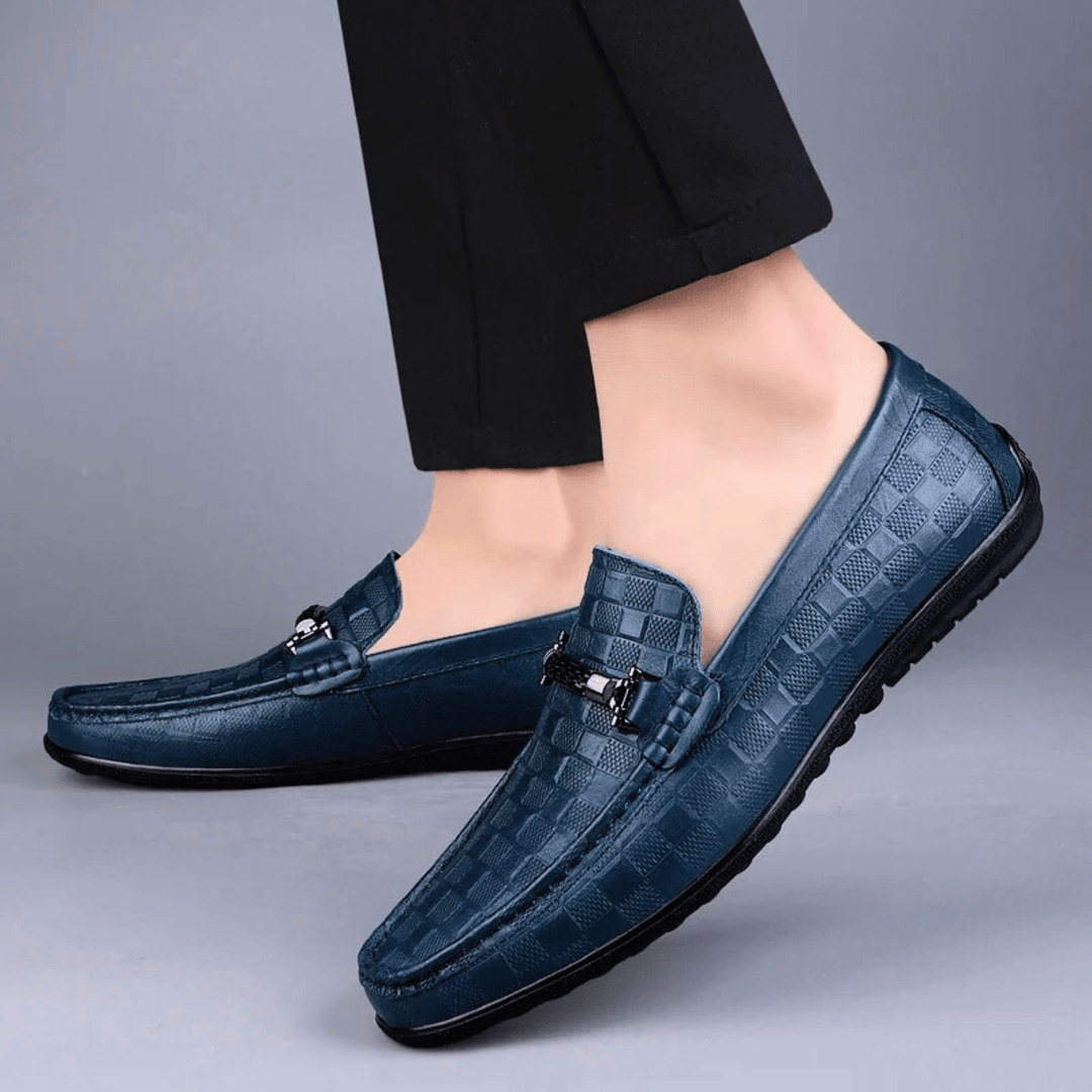 Nortvale - Plaid Genuine Leather Loafers - 14:29#Blue;200000124:200000334