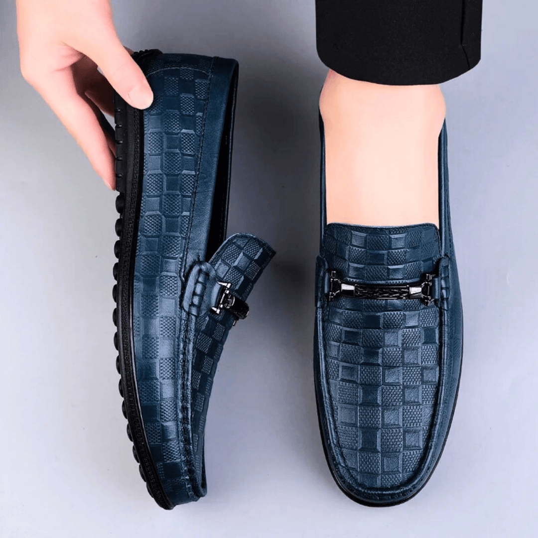Nortvale - Plaid Genuine Leather Loafers - 14:29#Blue;200000124:200000334