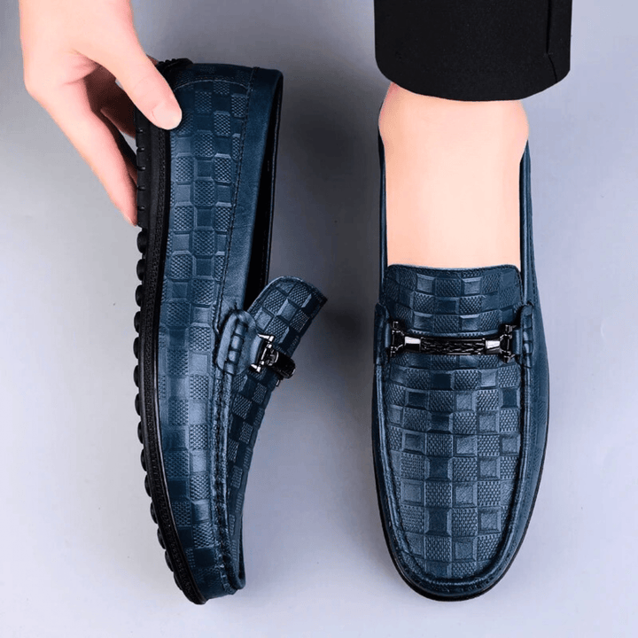 Nortvale - Plaid Genuine Leather Loafers - 14:29#Blue;200000124:200000334