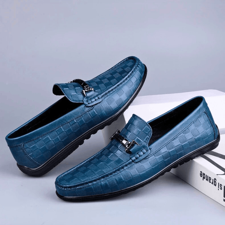 Nortvale - Plaid Genuine Leather Loafers - 14:29#Blue;200000124:200000334