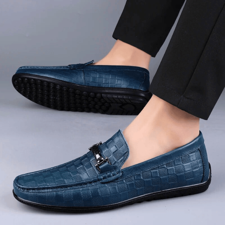 Nortvale - Plaid Genuine Leather Loafers - 14:29#Blue;200000124:200000334