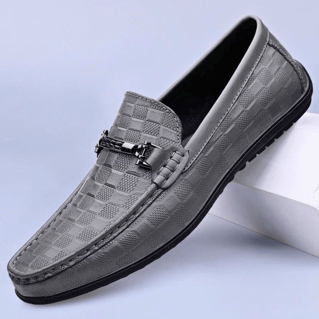 Nortvale - Plaid Genuine Leather Loafers - 14:691#Grey;200000124:200000334