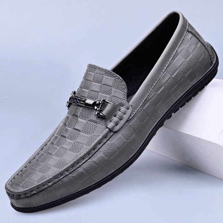 Nortvale - Plaid Genuine Leather Loafers - 14:691#Grey;200000124:200000334