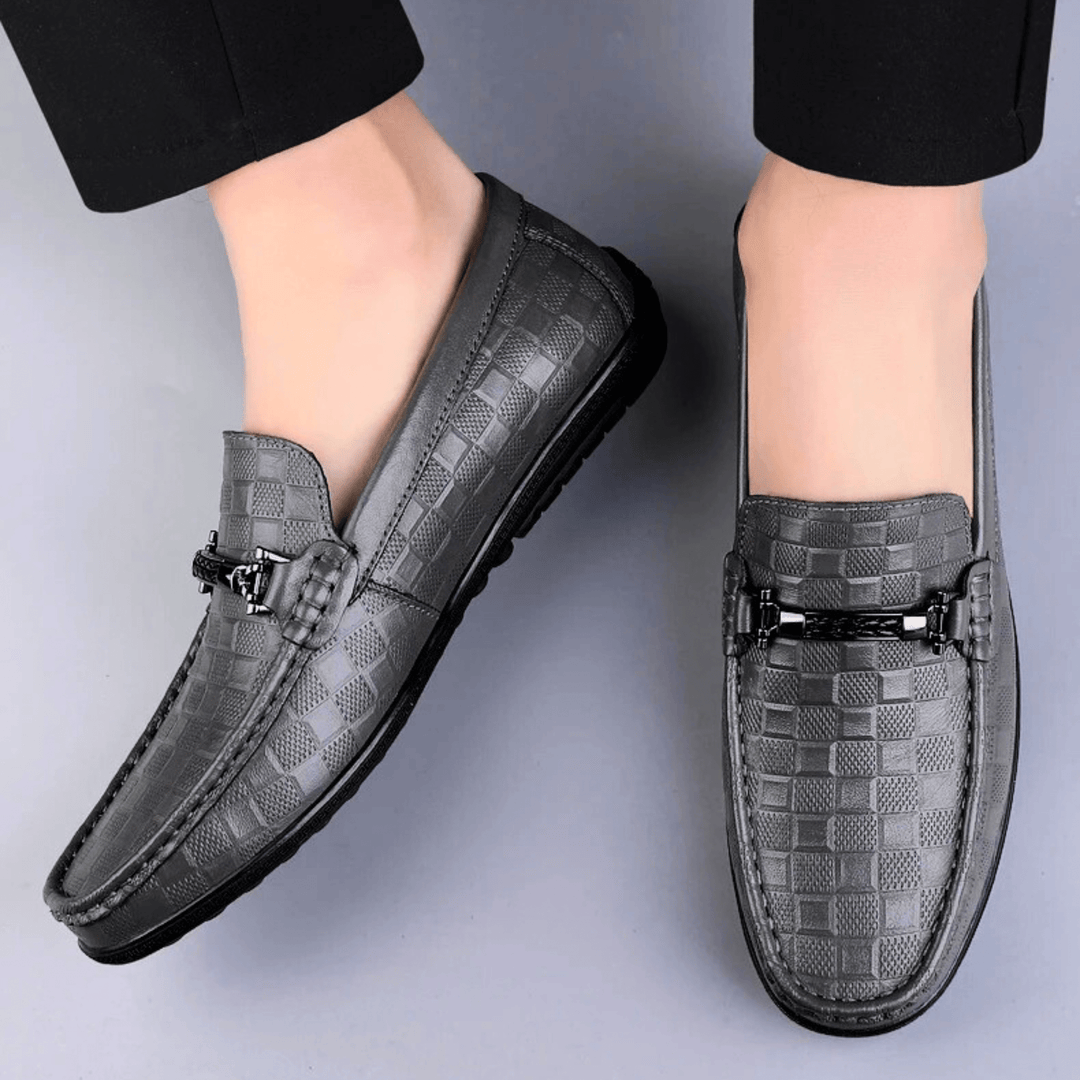 Nortvale - Plaid Genuine Leather Loafers - 14:691#Grey;200000124:200000334
