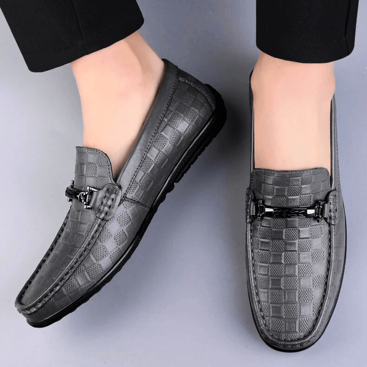 Nortvale - Plaid Genuine Leather Loafers - 14:691#Grey;200000124:200000334