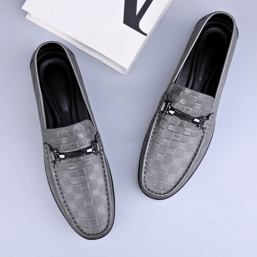 Nortvale - Plaid Genuine Leather Loafers - 14:691#Grey;200000124:200000334